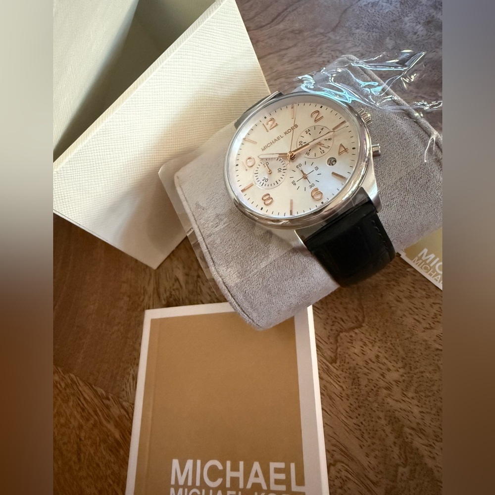 Michael Kors Merrick Black Leather and Stainless Steel Men’s Watch